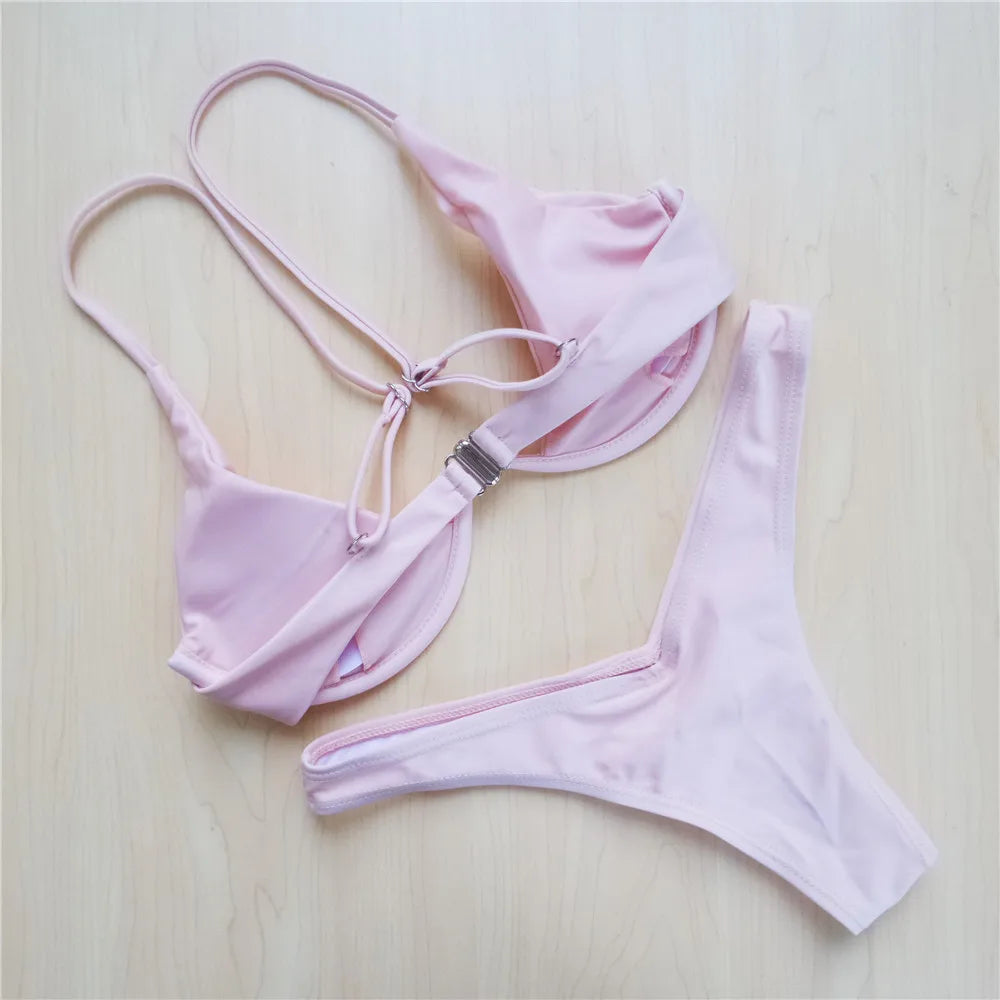 S - XL V-bar Underwired Bikini Female Swimsuit Women Swimwear Two-piece V shape Wire Bikini set Bather Bathing Suit Swim