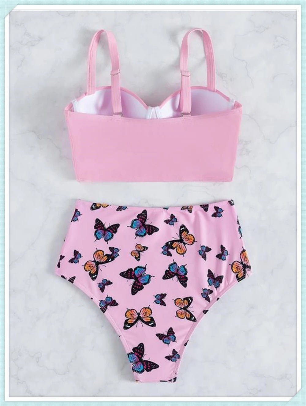 Push Up Swimsuit Women High Waist Bikini Set Butterfly Print Swimwear Female Padded Bathing Suit Swimming Beachwear Summer