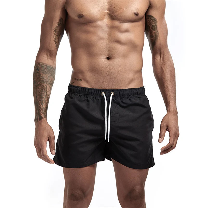 Mens Swim Trunks with Mesh Lining Side Pockets Solid Beach Shorts Quick Dry Lightweight Drawstring Board Shorts Summer Swimwear