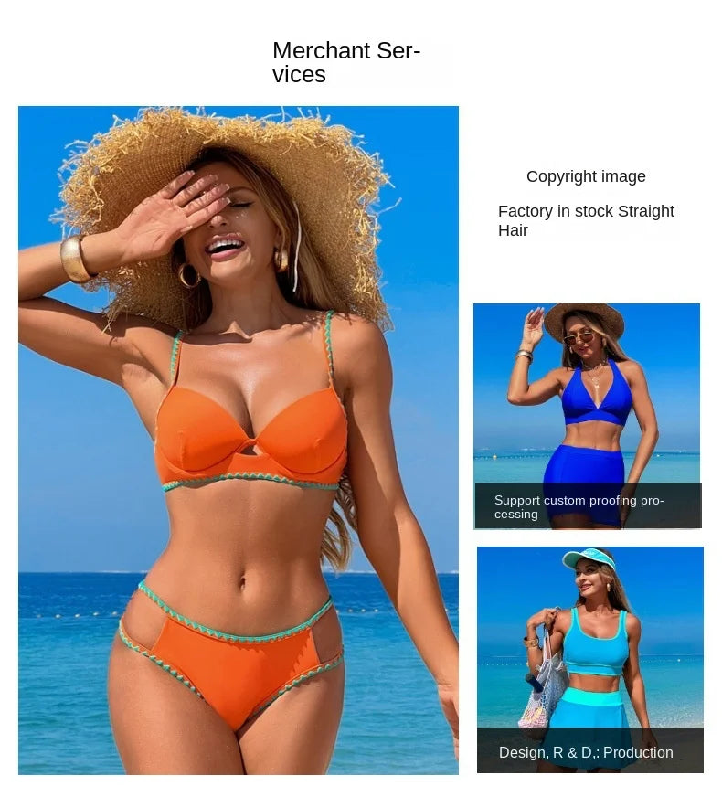 Women Bikini Two Piece Swimsuit Fashion V Neck High Waist Swimwear Female Beach Party Backless Bikini Sets