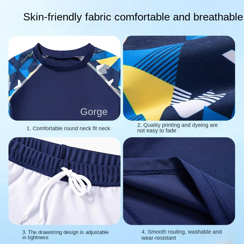 Children's Short Sleeve Swimming Suit, Two Piece Swimsuit, Boys Kids Swim Trunks, Beach Wear, Swimming, 2-14Y