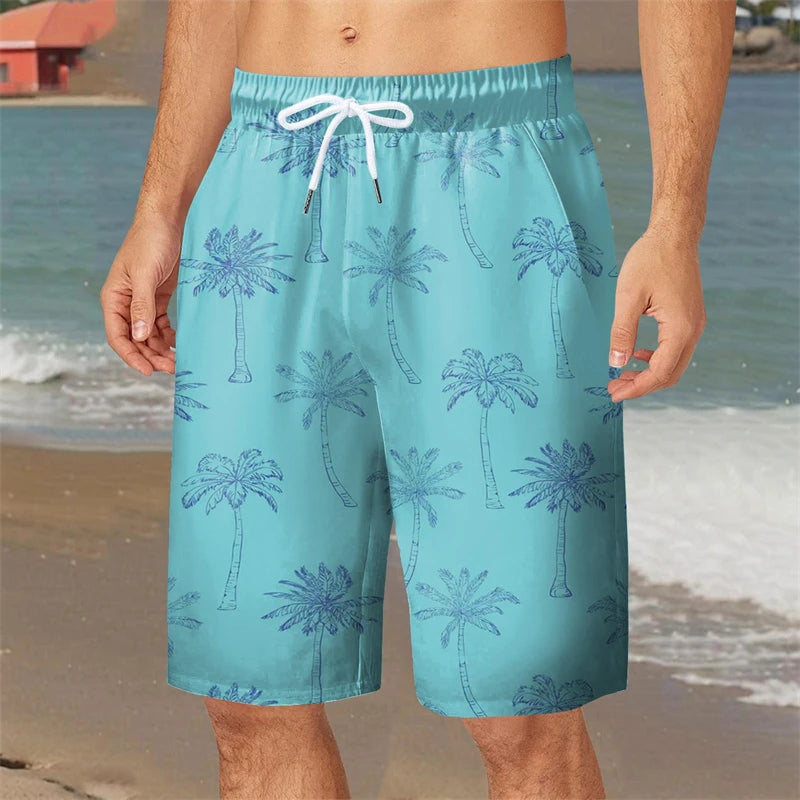Hawaii Holiday Style 3d Printed Shorts For Men Coconut Tree Print Pattern Beach Shorts Summer Outdoor Quick Drying Board Shorts