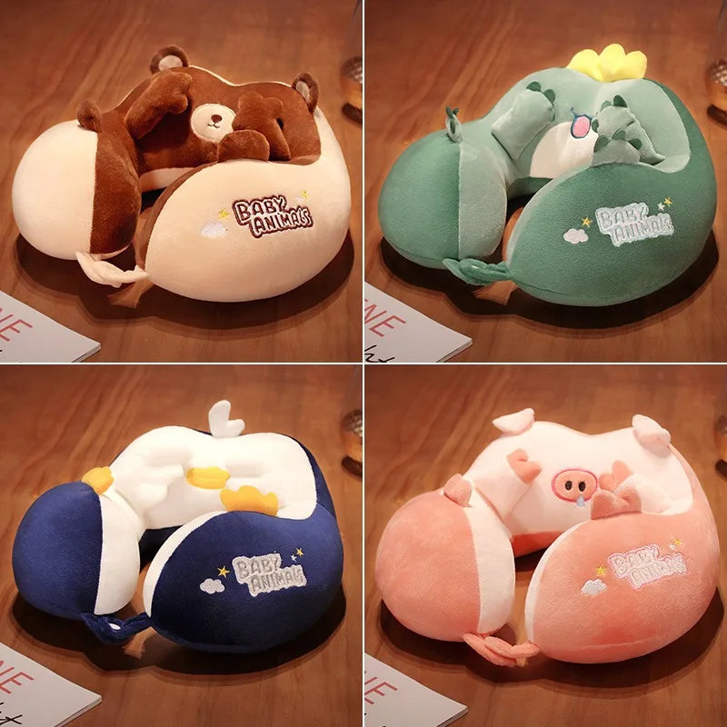 Travel Neck Pillow Cartoon Travel Neck Cushion U-Shaped Travel Pillow Portable Airplanes Pillow for Kids Gift