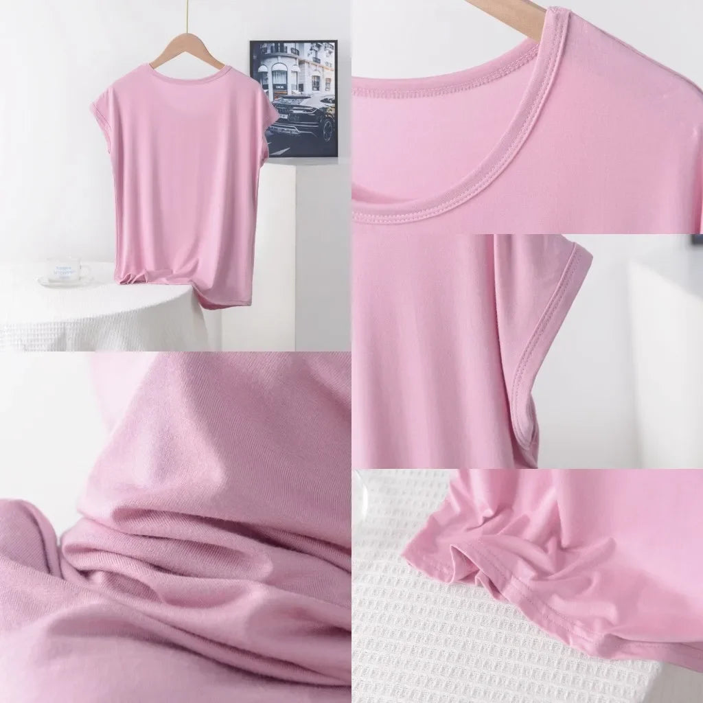 Plus size Summer women's Tshirt O-Neck Modal Loose T-shirt Solid color Simple Tee Tops XL to 8XL Bottoming Tshirts all match