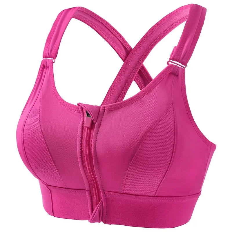 Aiithuug Zip Front Closure Strappy Criss Cross Yoga Bra Women's Padded Shockproof Gathered Seamless Wireless Sport Gym Bras