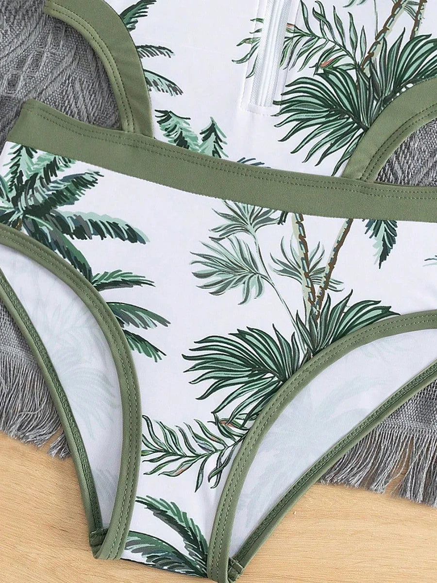 Print Hollow Girls Swimsuit One Piece Green Kids Swimwear Female Children's Bathers Bathing Swimming Swim Suit Beachwear