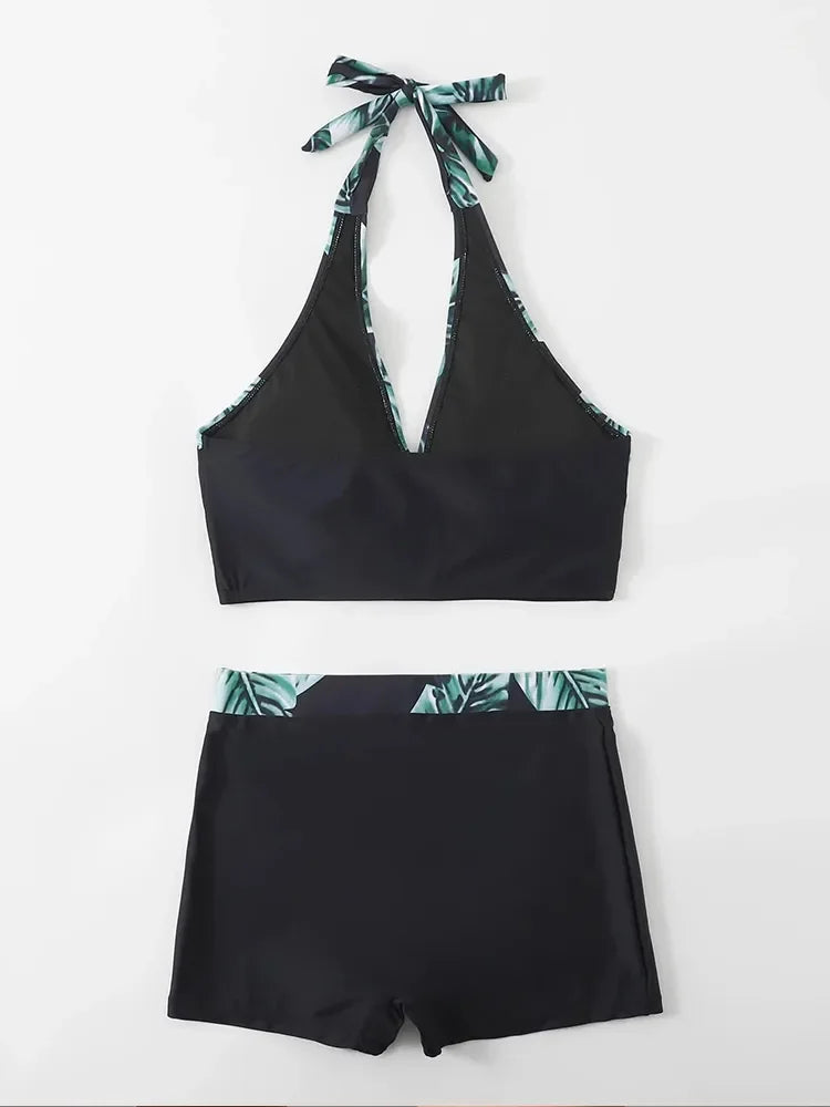 Push Up Bikinis Set Swimwear Women Leaf Print Swimsuit Summer Beach Wear Tankini Bathing Suit