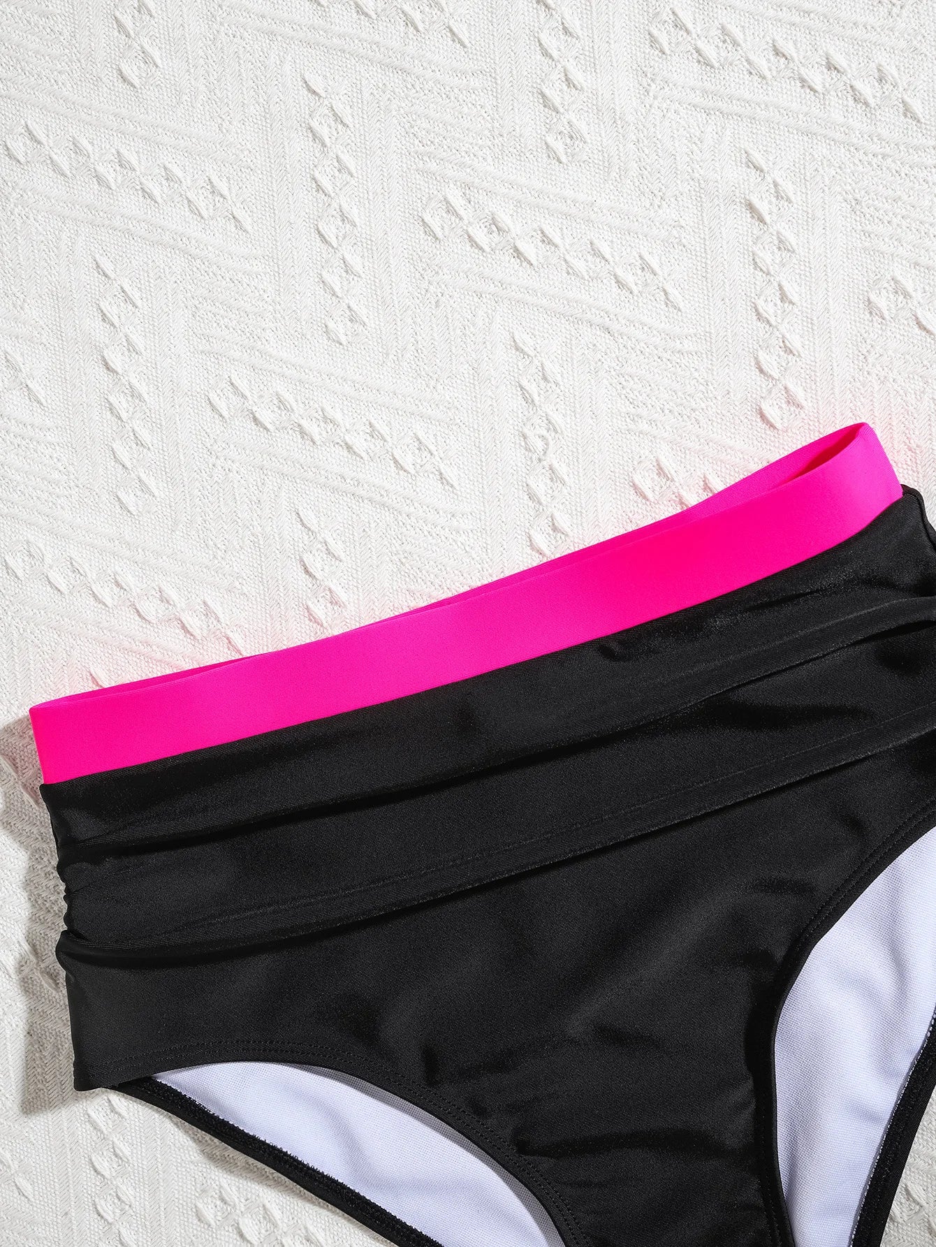 Vintage Black Patchwork Bikini Set Women Double Strap V Neck Push Up Pleated High Waist Swimsuit Beach Bathing Suit Swimwear