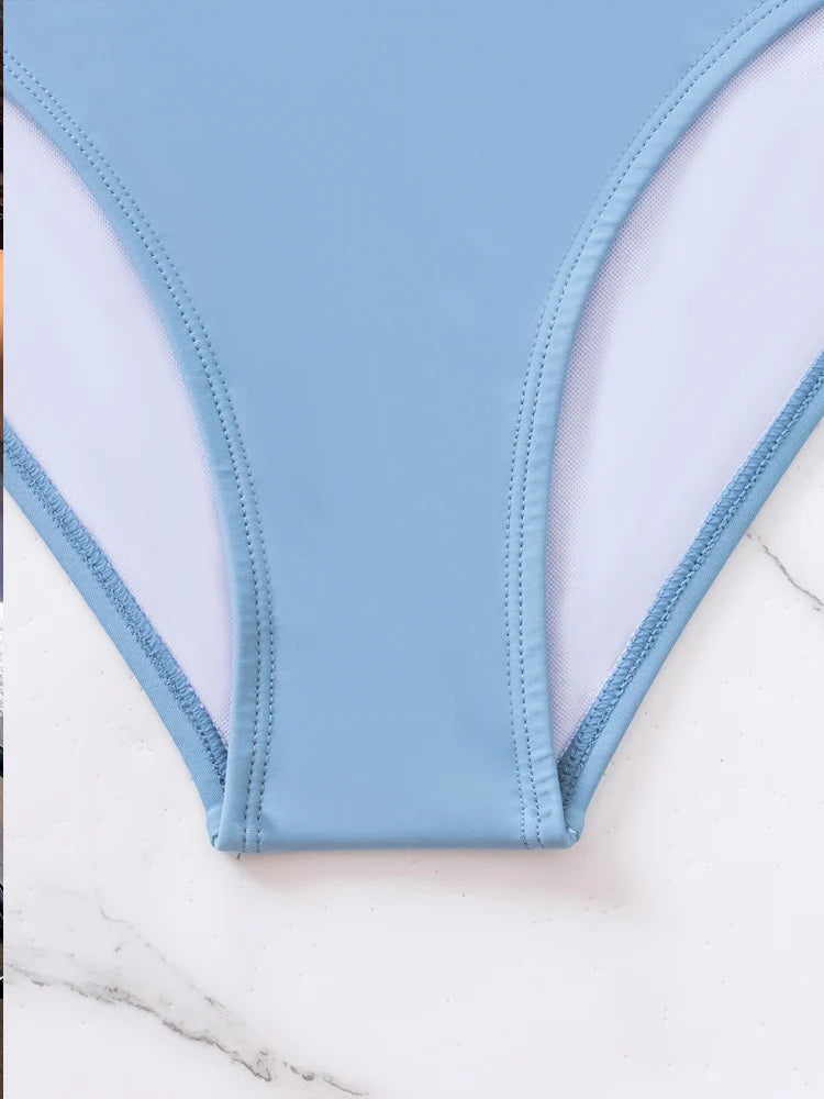 Solid Strapped Bikini Set Push UP Hollow Swimsuit Women Swimwear Biquinis High Waist Backless Bathing Suit