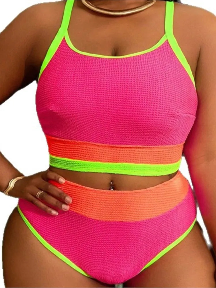 Plus Size High Waist Bikini Women's Push Up Large Size Swimsuit Big Size Tummy Control Swimwear Bikini Sets