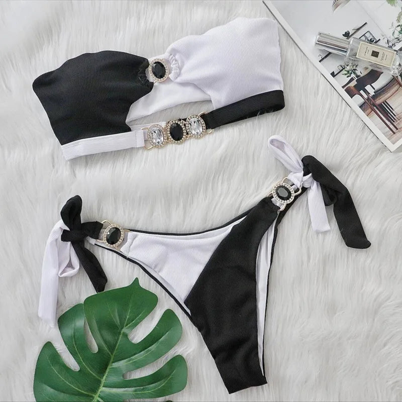 Rhinestones Bikinis Women Swimwear Female Swimsuit Swimming Bathing Suits Girls Brazilian Bikini Set Beachwear Bather