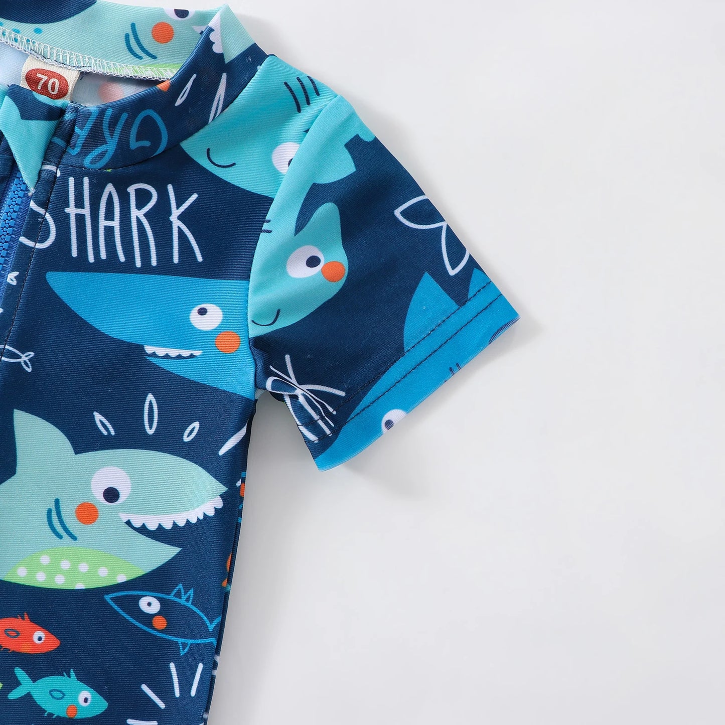 Toddler Baby Boys Shark Printed Rush Guard Kids Cute Beachwear Short Sleeve Swimwear Zipper Jumpsuit Infant Swimsuit