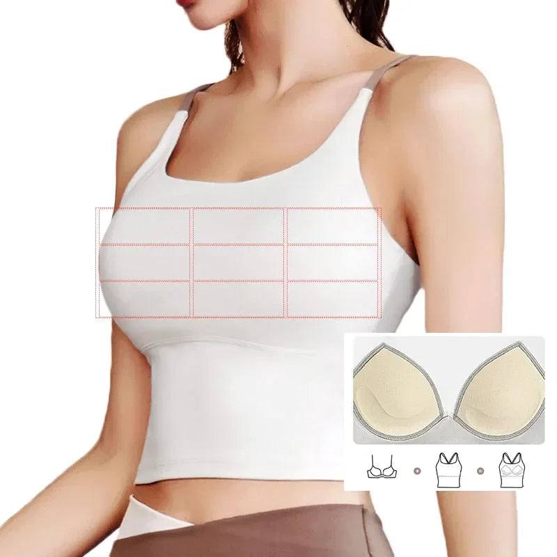 PofyBofy Build-in Bra Yoga Crop Top Sleeve Gym Tank Top Women Workout Bra Tanks Fitness Bra Tanks Yoga Crop Tops Crisscross Back