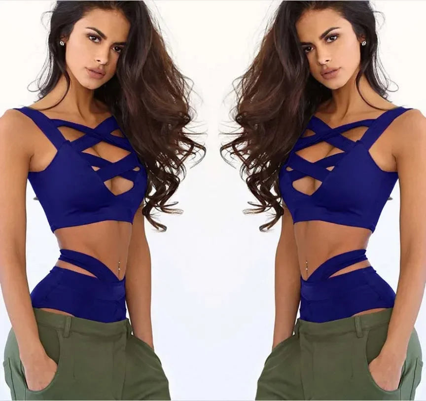 Women's Bikini Set Bandage Stretch Bodycon Swimwear Push-Up Padded Cross Up Swimsuit High Waist Bathing Suit Plain