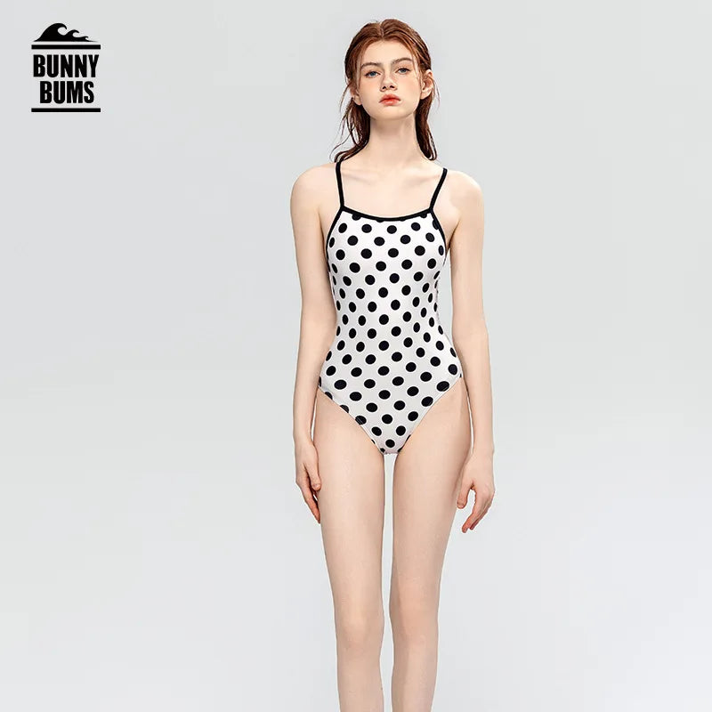 Bunny Bums White with Black Poka Dots One-piece Swimsuit Women Swimwear