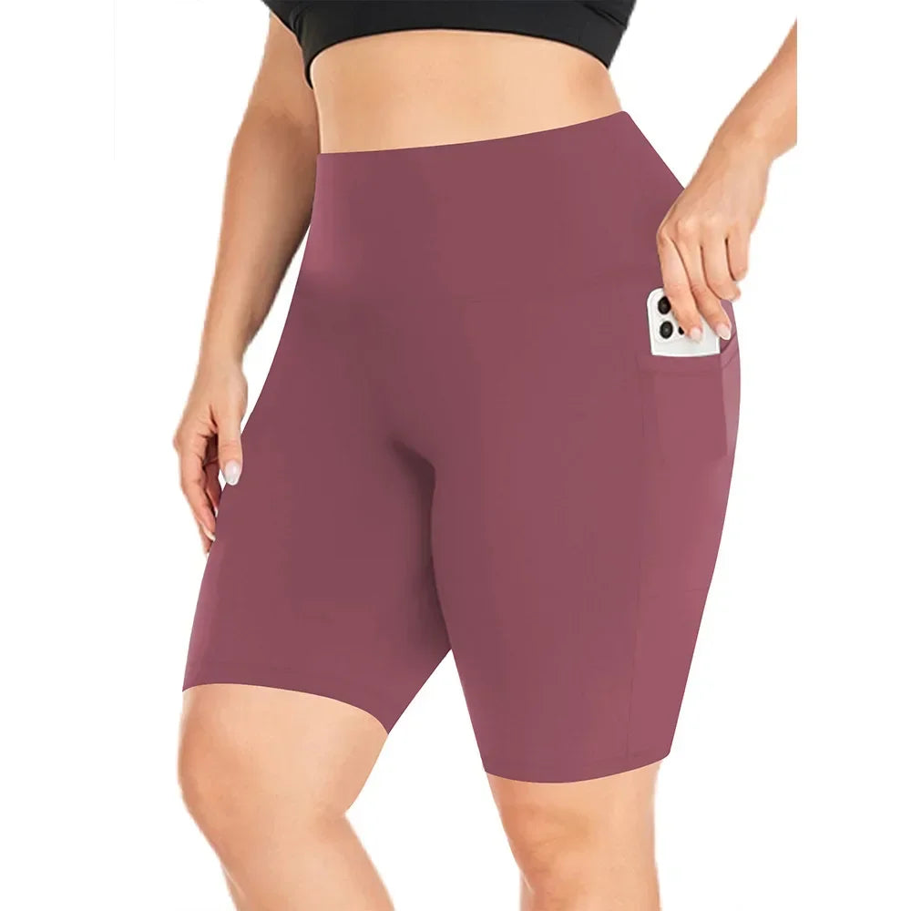 Plus Size Black Shorts for Women, Stylish and Stretchy Yoga Pants Mid Leggings, Perfect for Outdoor Activities and Fitness