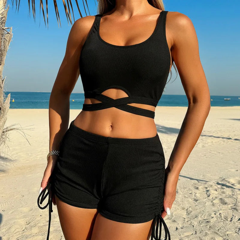 Summer Black Separate Swimsuits Tankini Set Female Swimwear Sports Beach Wear Two-Piece Bathing Suits Pool Women Swimming Suit