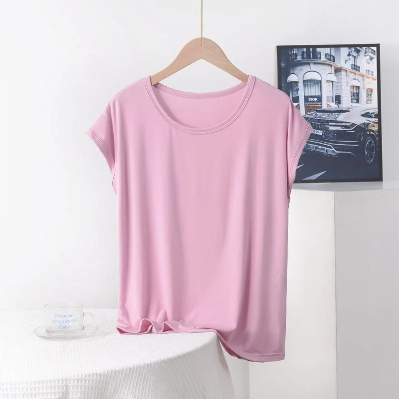 Plus size Summer women's Tshirt O-Neck Modal Loose T-shirt Solid color Simple Tee Tops XL to 8XL Bottoming Tshirts all match