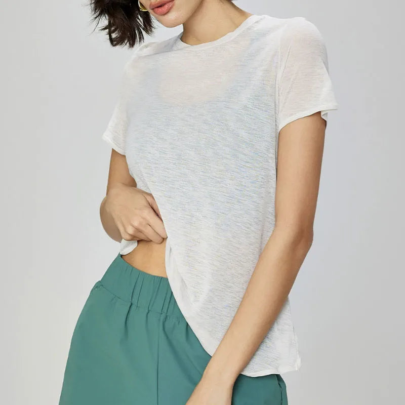 Aiithuug Breathable Mesh Yoga Short Sleeve Crisscross Back Yoga Short Sleeve Blouse Quick Dry Gym Shirt Casual Cutout Back Yoga