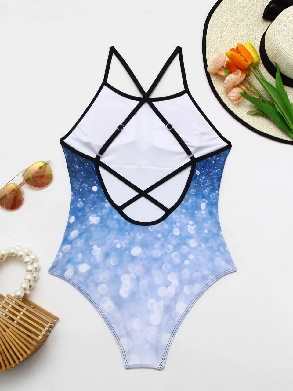 Print Sport One Piece Strappy Swimsuit Women Cross Backless Swimwear Monokini Bathers Bathing Swimming Suit Beachwear