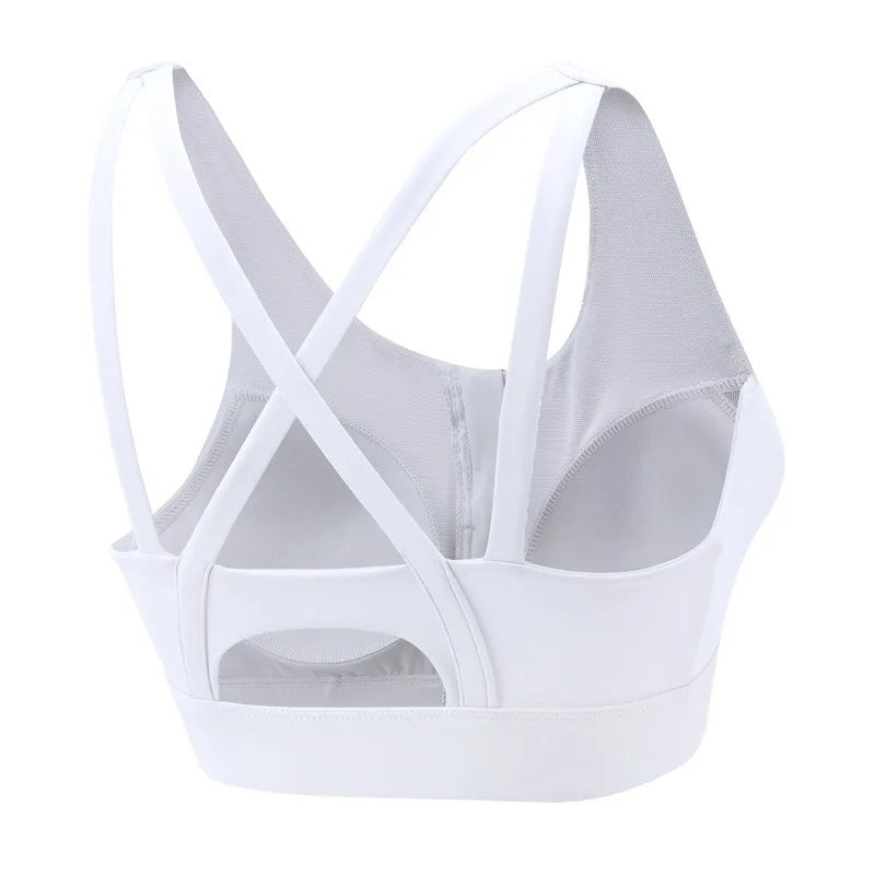 Aiithuug Front Zipper Crisscross Yoga Bra With Built In Cup Women's Strappy Wirefree Sport Gym Pilates Bra High Impact Underwear