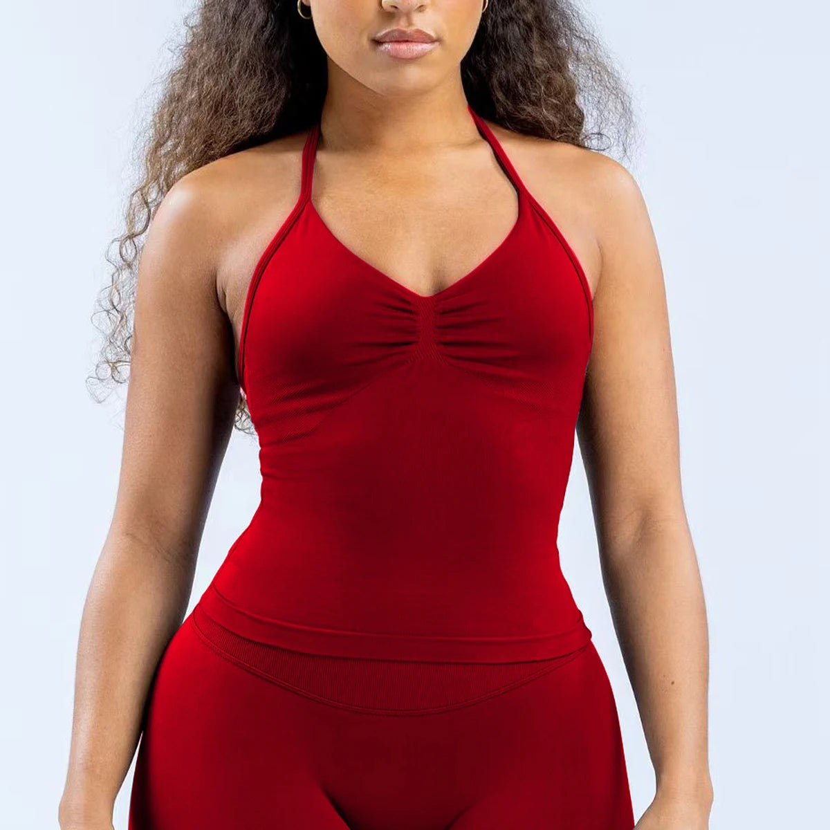 Longline Strappy Top Women Halterneck Yoga Top Shirts Seamless Workout Gym Top Fitness Sweatshirts Gym Clothing
