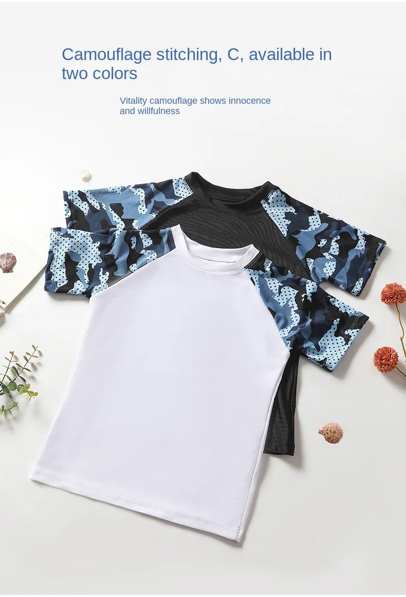 Camouflage Kids Swimsuit Boy Swim Trunks Set Surf Suit Boys Split Short Sleeve Swimsuit Korean Version Baby Swimsuit Plus Size