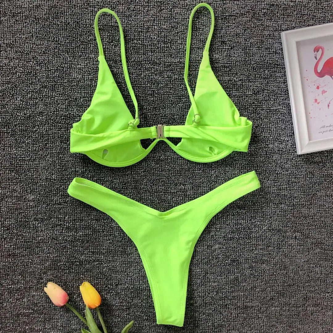 S - XL V-bar Underwired Bikini Female Swimsuit Women Swimwear Two-piece V shape Wire Bikini set Bather Bathing Suit Swim