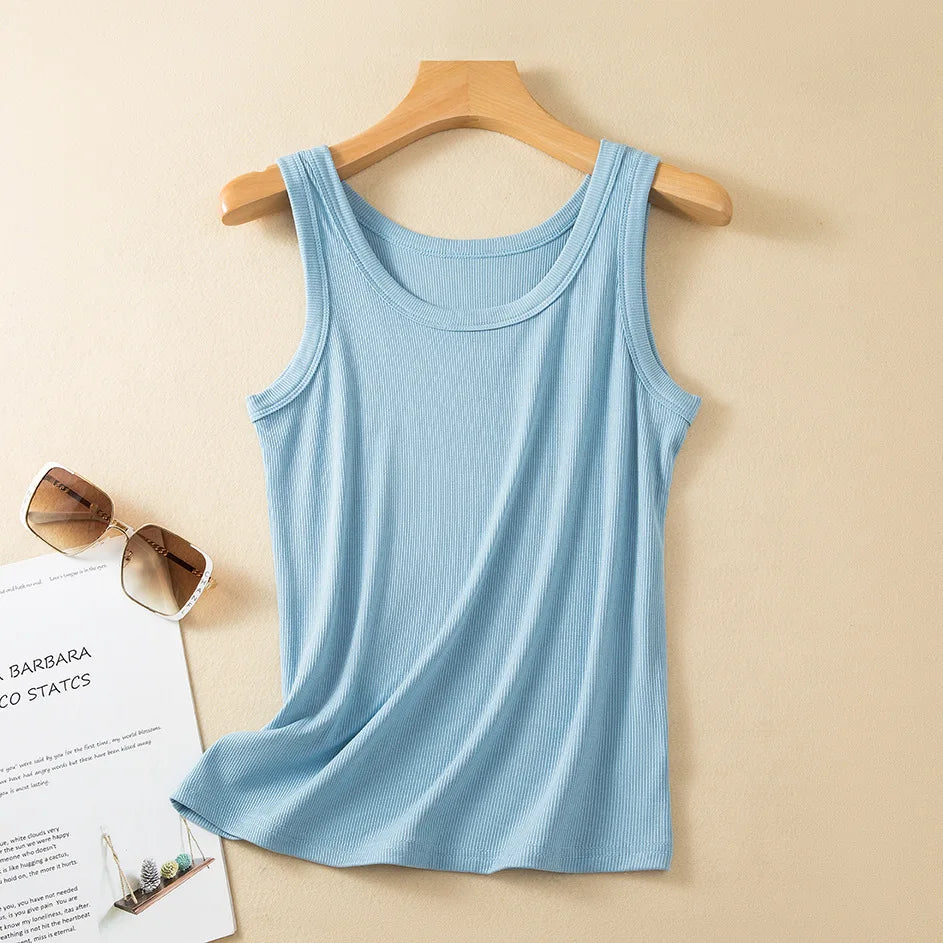 Solid color summer women's tank tops Rib cotton Soft bottoming Tshirts Sleeveless streetwear tee tops all matching