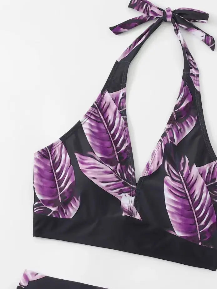 Push Up Bikinis Set Swimwear Women Leaf Print Swimsuit Summer Beach Wear Tankini Bathing Suit
