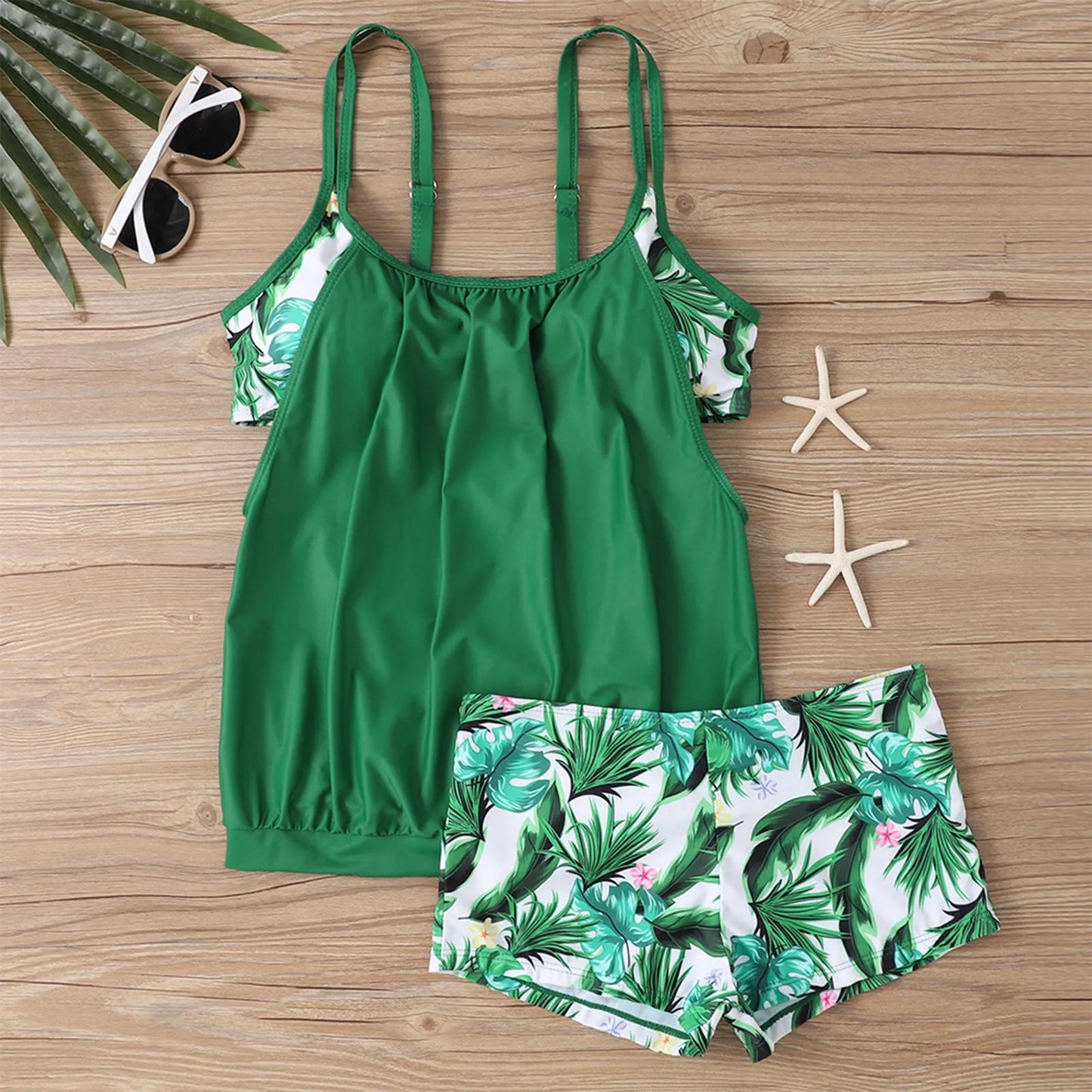 Women'S Printed Sling Split Boxer Shorts Bikini Plus Size Swimsuit Two Piece Comfortable