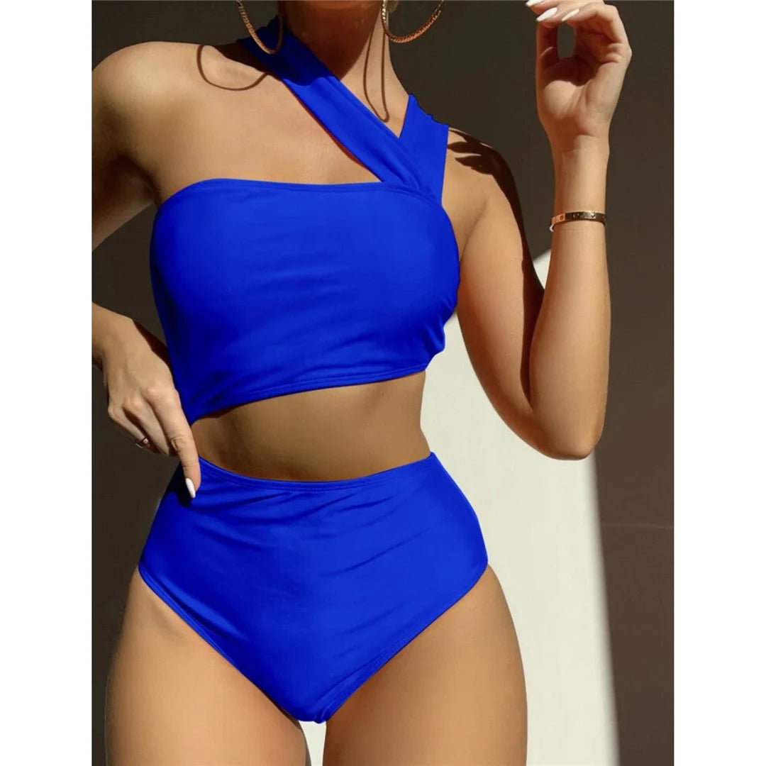 S - XL 13 Colors Asymmetric Cut Out One Piece Swimsuit Women Swimwear Female One Shoulder Padded Bather Bathing Suit Swim