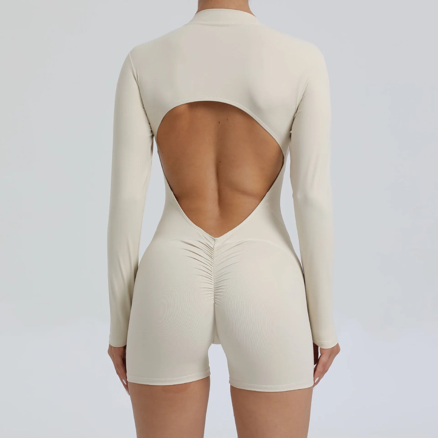 Pad Zipper Long Sleeve Yoga Set Women One Piece Jumpsuit Gym Workout Shorts Fitness Bodysuit Sports Athletic Suit XP358