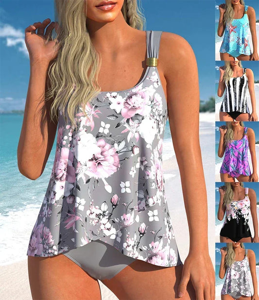 Beautiful Floral Printed Pattern Halter Women's Tankini 2 Piece Regular Swimsuit 2 Piece Swimsuit Swimwear Beachwear S-6XL