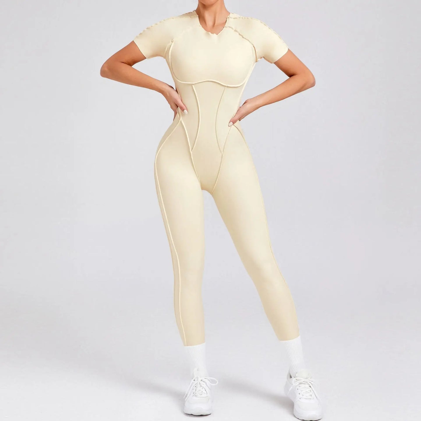Women's One-piece chest pad Yoga Jumpsuit leggings Short sleeve Backless Slim Fit Sports Outfit High elasticity soft comfort