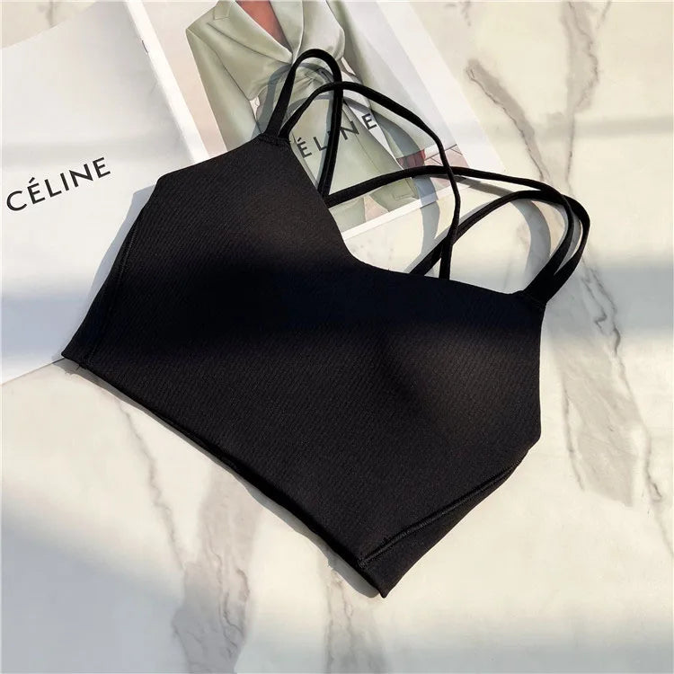 One piece Strappy Yoga Gym Bras Active Wear Women Criss Cross Strap Wireless Sports Bras Top Athletic Brassiere
