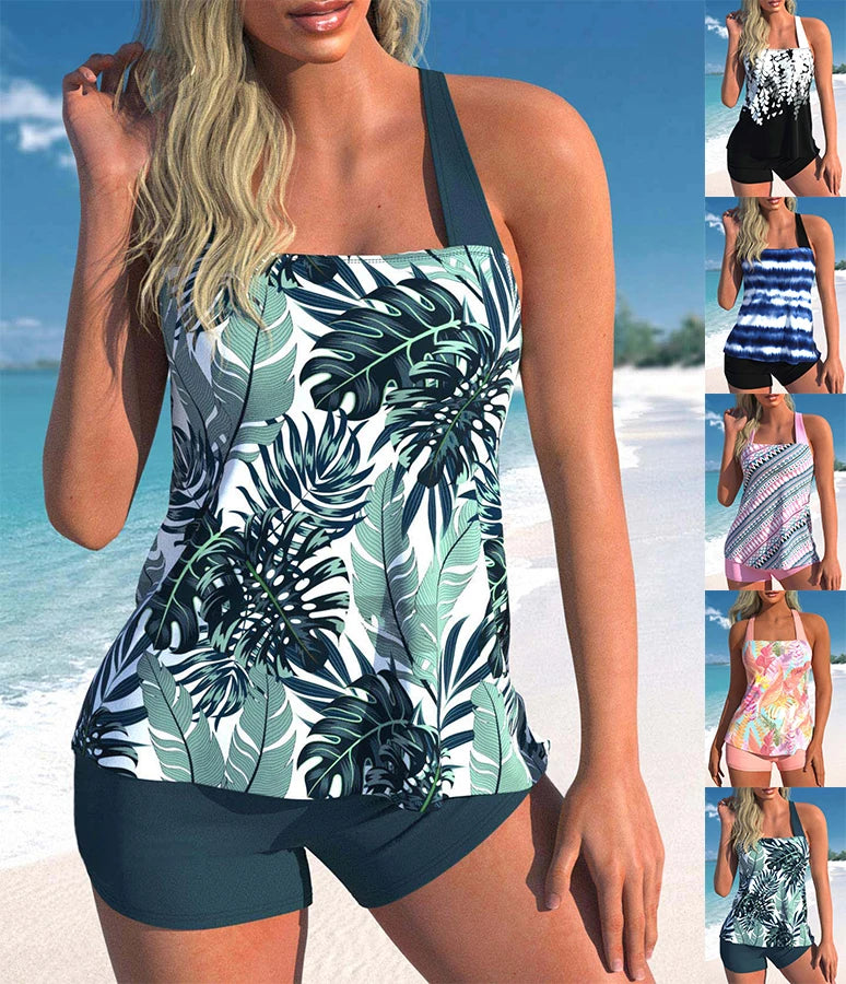High Quality Design Women's Bikini Pool Swimsuit Retro Fresh Leaf Print Hanging Neck Strap Swimsuit S-6XL