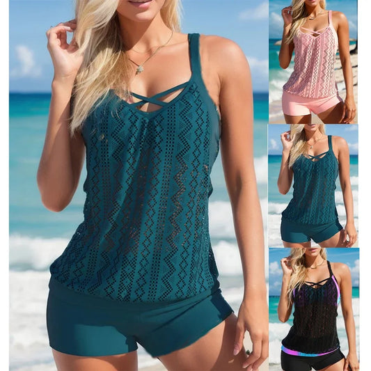 Women's Summer Tankini Set Beachwear Halter Strapless Line Sensual Two-piece Trunks Single Swimsuit S-6XL