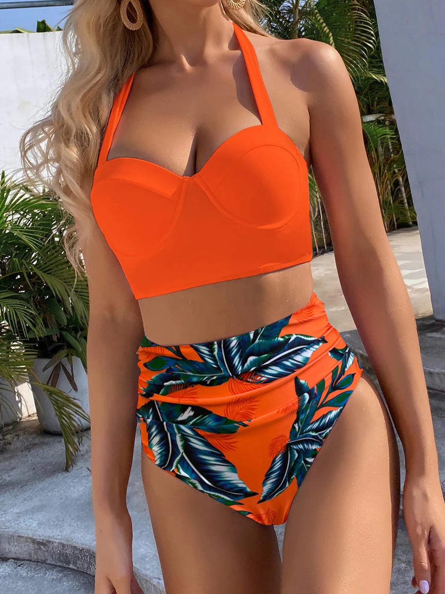 Push Up Swimsuit Women High Waist Bikini Set Butterfly Print Swimwear Female Padded Bathing Suit Swimming Beachwear Summer
