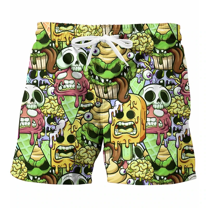 Ice Cream 80s 90s 3d Printed Surfing Board Shorts Cool Summer Street Hip Hop Swim Trunks For Men Vacation Beach Ice Shorts