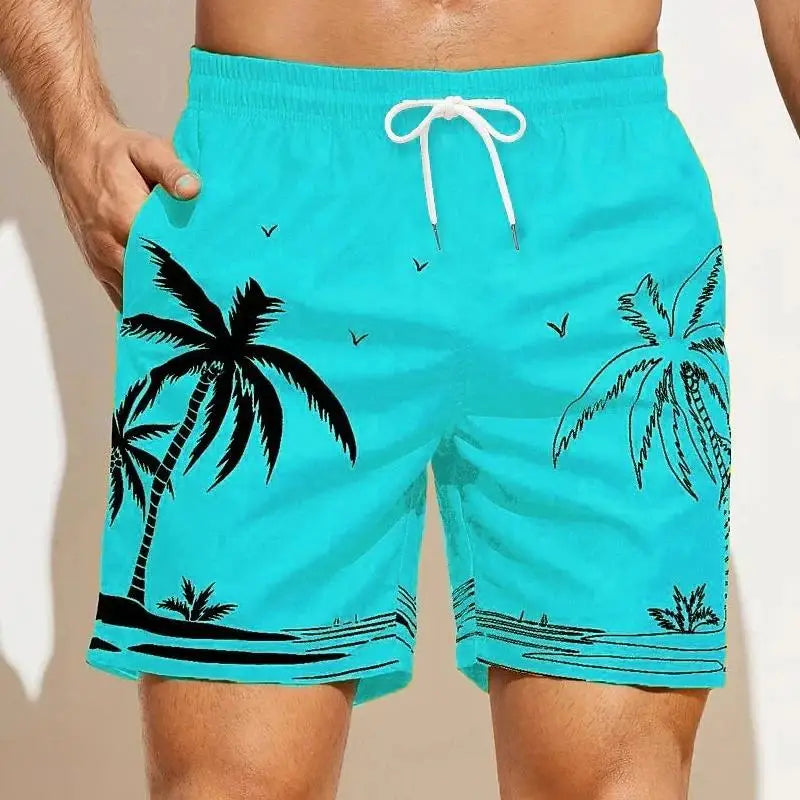 Palm Tree & stripe Design Summer Men's Shorts Quick Drying Hawaii Holiday Sports Swimming Trunks Fashion 3D Coconut Tree Printed Loose Sports Shorts 6XL