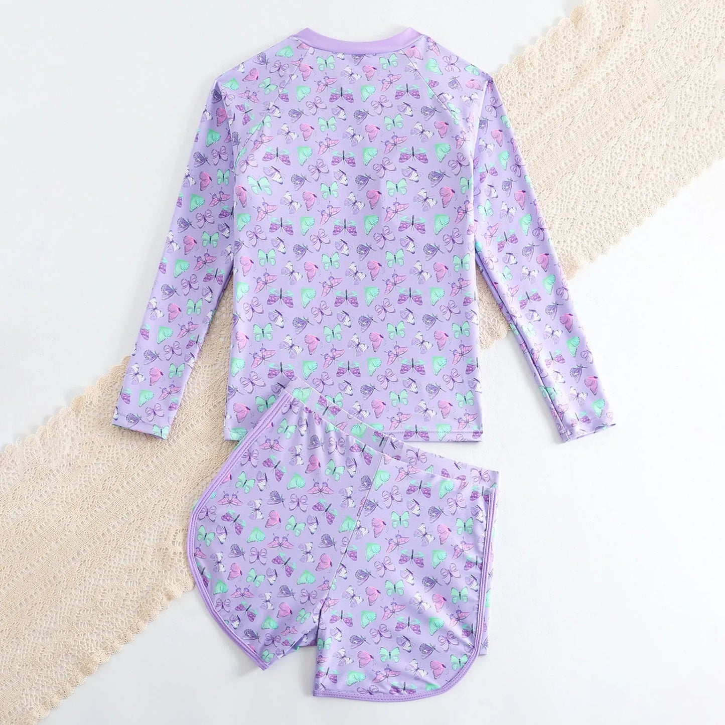 Girls Swimsuit Long Sleeve Shorts Set Fashion Beach Printed Girls Swimsuit children's swimsuit