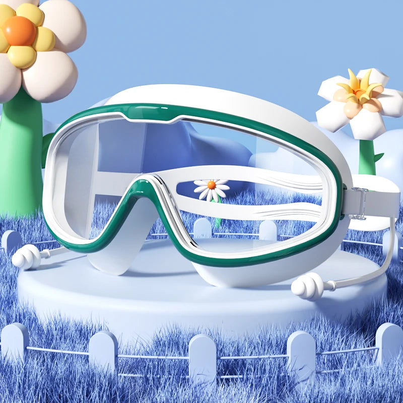 Kids Swimming Goggles with Big Frame, HD Lens and Anti-fog, Waterproof Children's Swim Goggles for Boys and Girls