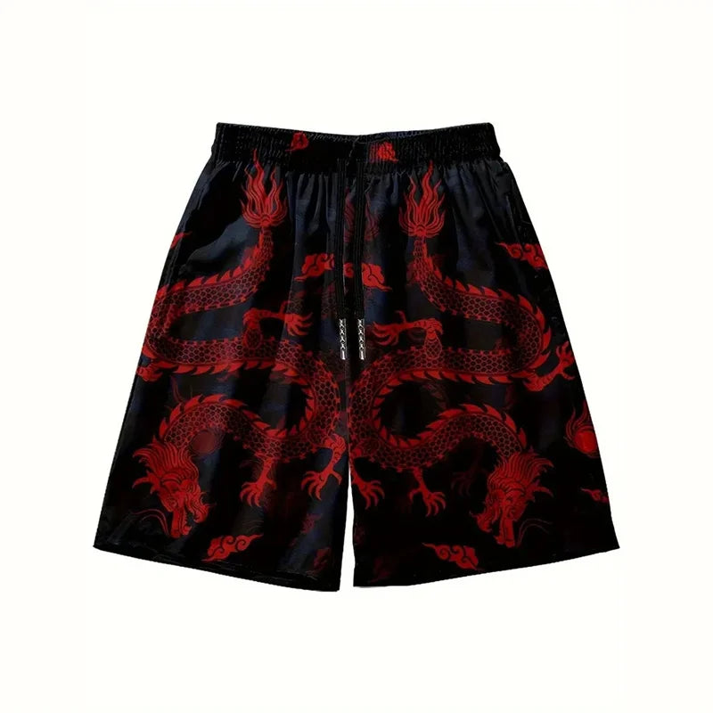 Flowers & Dragon Designs 3D Printed Colorful Neon Short Pants For Men Dragon Landscape Pattern Beach Shorts Summer Casual Street Breathable Swim Trunks