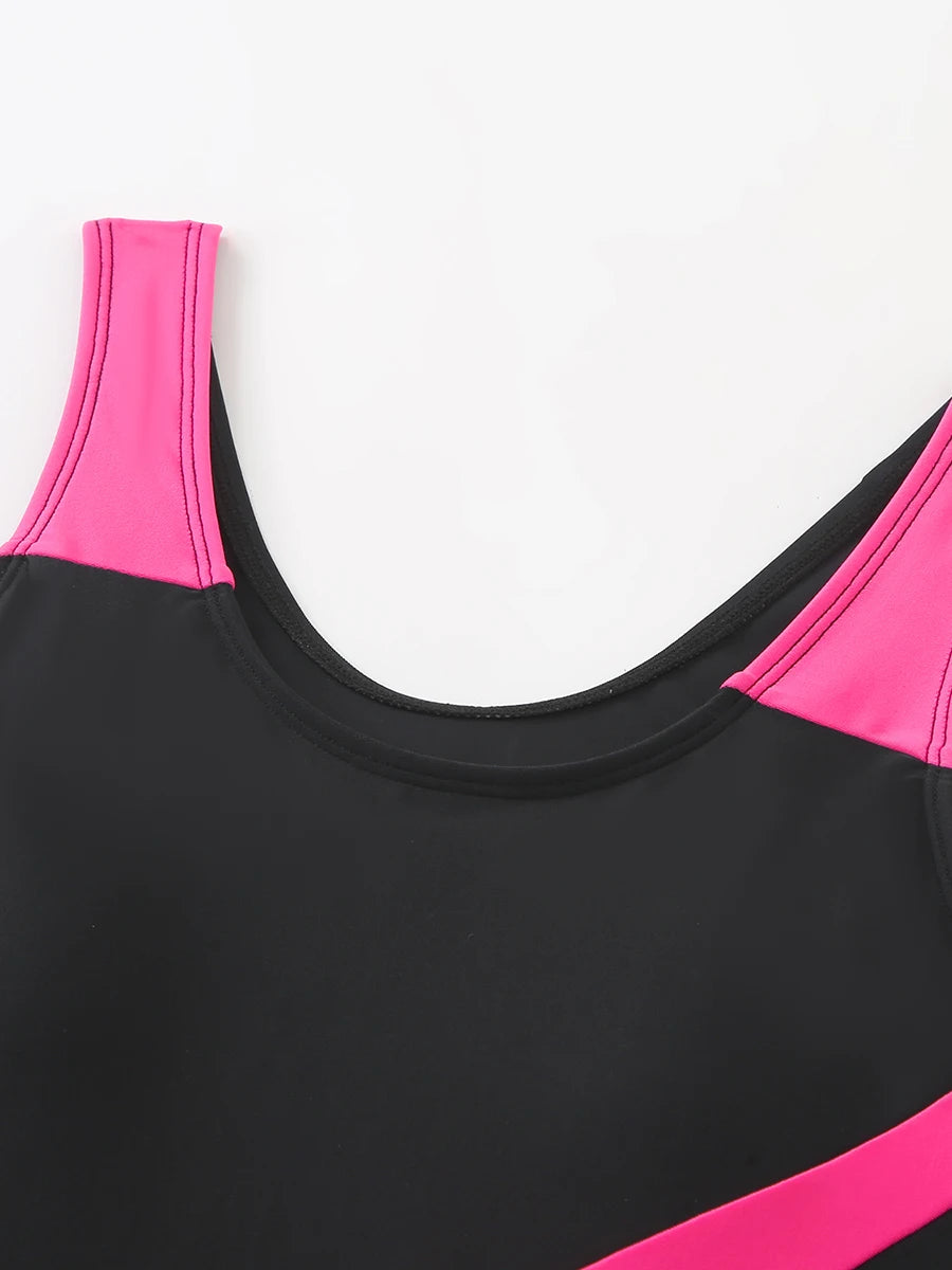 Block Color With Stripe One Piece Swimsuit Women Sporty Swimwear Female Bathers Bathing Swimming Swim Suit Beachwear