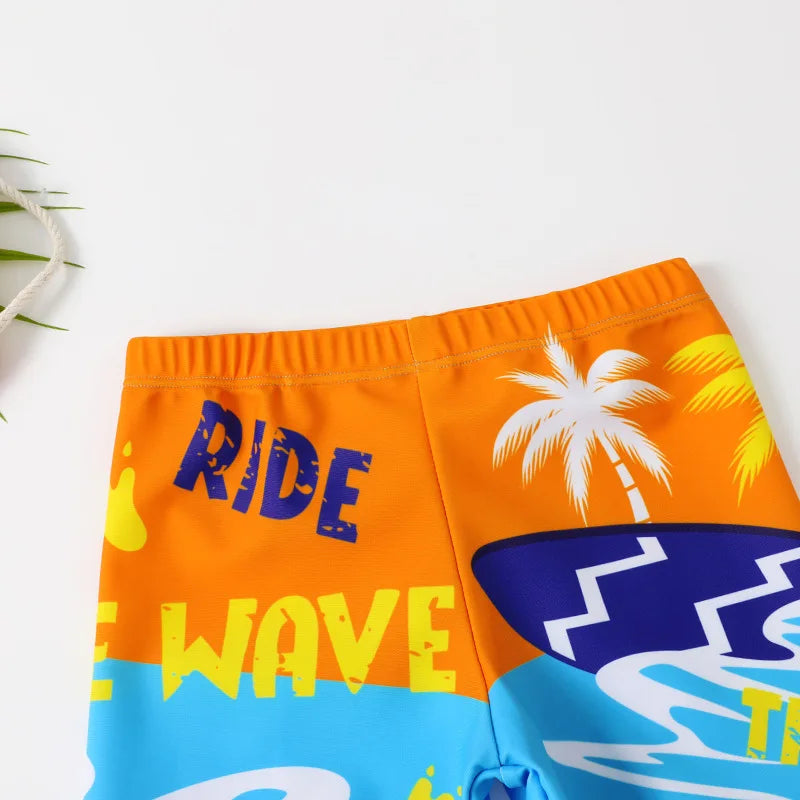 Children's Swimsuit Three-Piece Boy's Swimsuit Swim Cap Short-Sleeved Sunscreen Quick-Drying Shorts Swimsuit Swim Cap Set