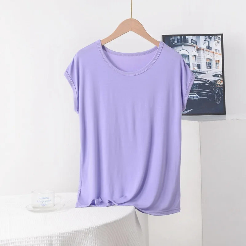 Plus size Summer women's Tshirt O-Neck Modal Loose T-shirt Solid color Simple Tee Tops XL to 8XL Bottoming Tshirts all match