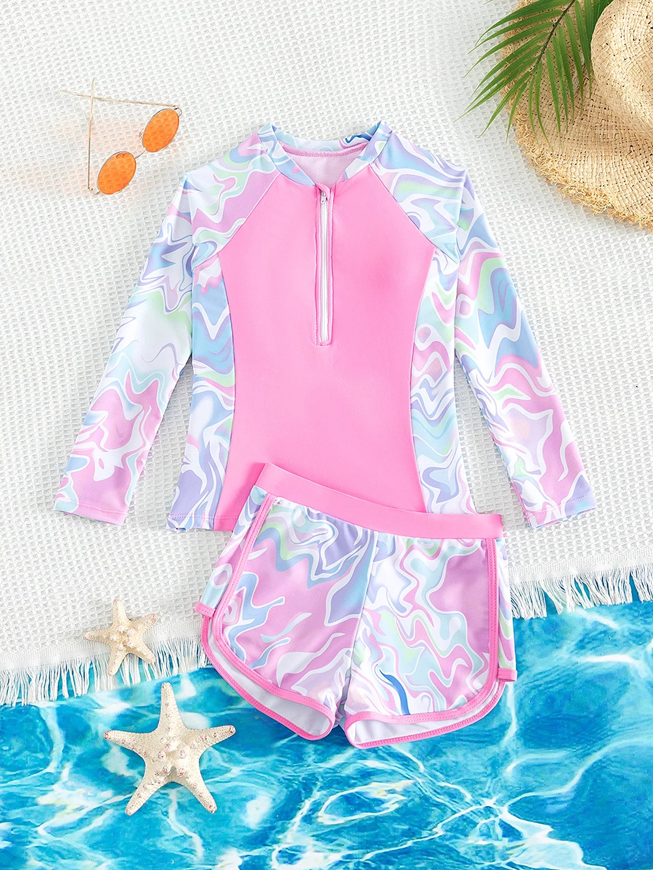 Bathing Suit With Short Toddler Girls Long Sleeve Swimsuits Swimwear Little Girls Swimsuits 2 Pieces Kid