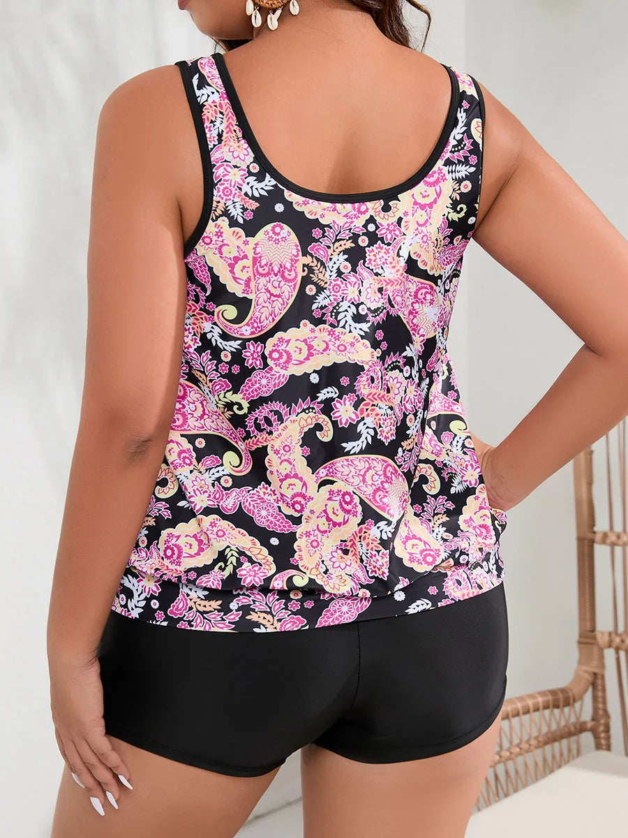Printed Tankini Two Pieces Swimsuit Women Plus Large Size Swimwear Female Bathers Bathing Swimming Swim Suit Beachwear 4XL