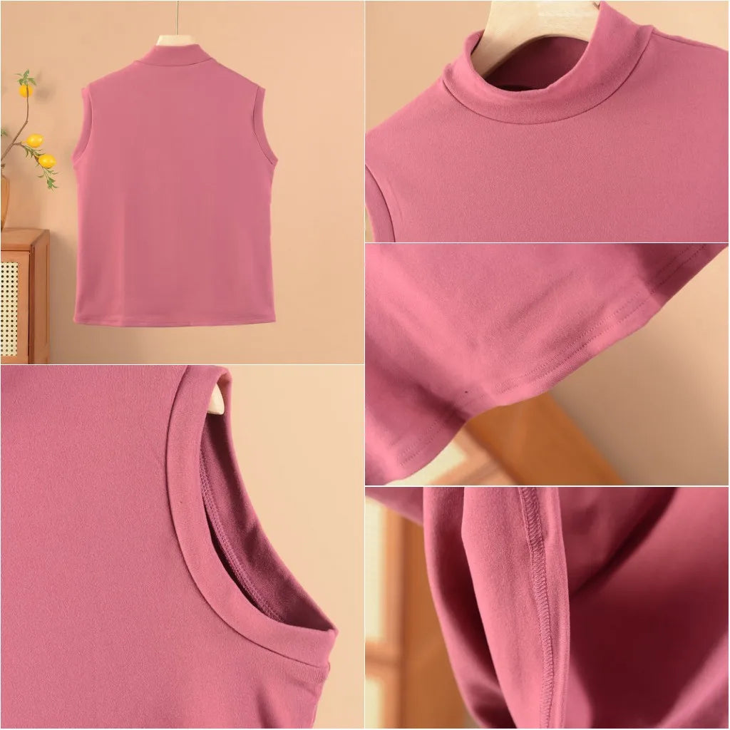 XL to 8XL Plus size Autumn winter warm Tank Tops Mock Neck sleeveless tops Women's thick Vest Solid color bottoming undershirt
